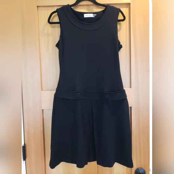 calvin klein black pleated dress Calvin Klein Black Retro Drop Waist Pleated Dress Size:6